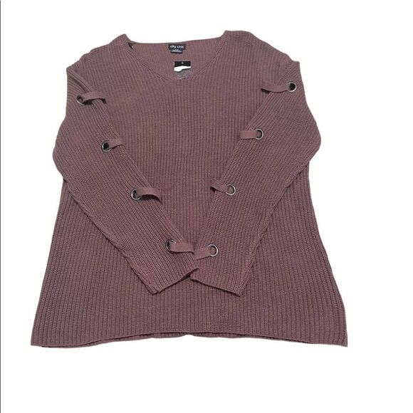 City Chic Ladder Sleeve V-Neck Sweater Mauve 16 - Picture 10 of 10
